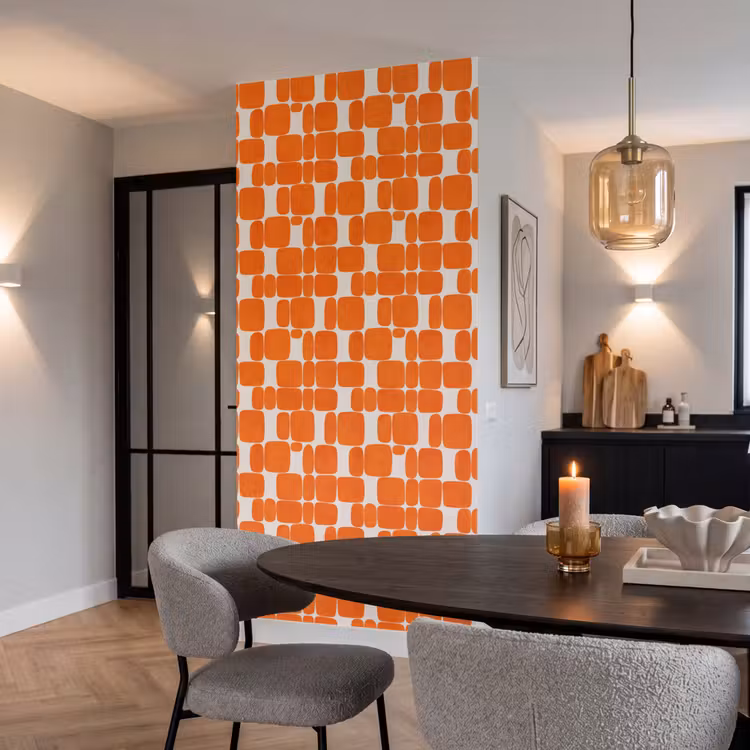 Patroon - Retro - Oranje Behang Vlies klein 1076 -sfeer3