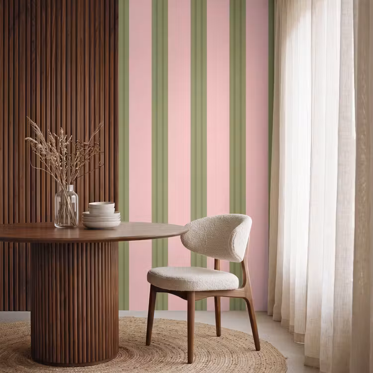 Patroon - Strepen - Abstract - Roze - Groen Behang Vlies klein -sfeer1