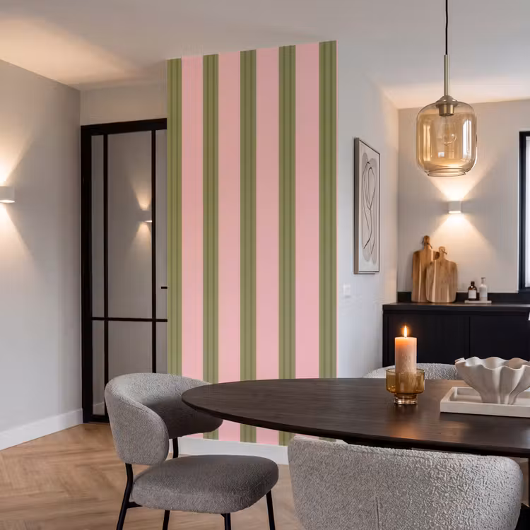 Patroon - Strepen - Abstract - Roze - Groen Behang Vlies klein -sfeer3