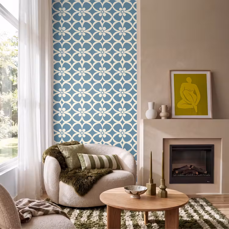 Patroon - Symmetrisch - Blauw Behang Vlies klein 1076 -sfeer2