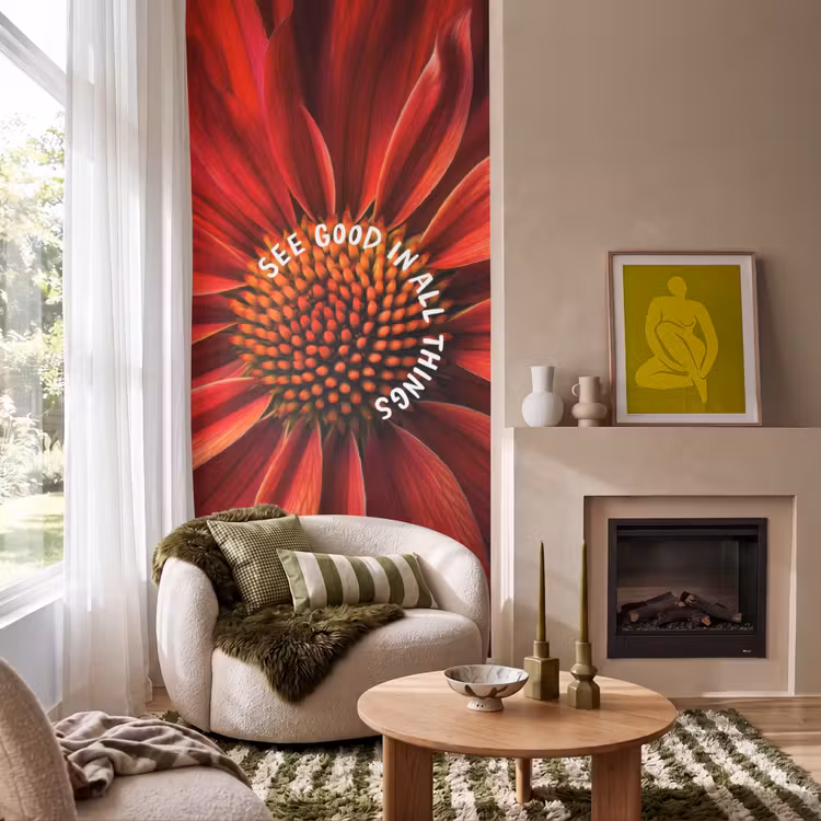 Close up - Bloem - Quote - Rood Behang Vlies klein -sfeer2
