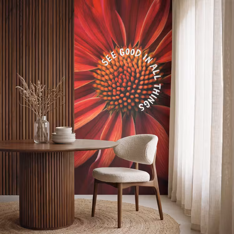 Close up - Bloem - Quote - Rood Behang Vlies klein -sfeer1