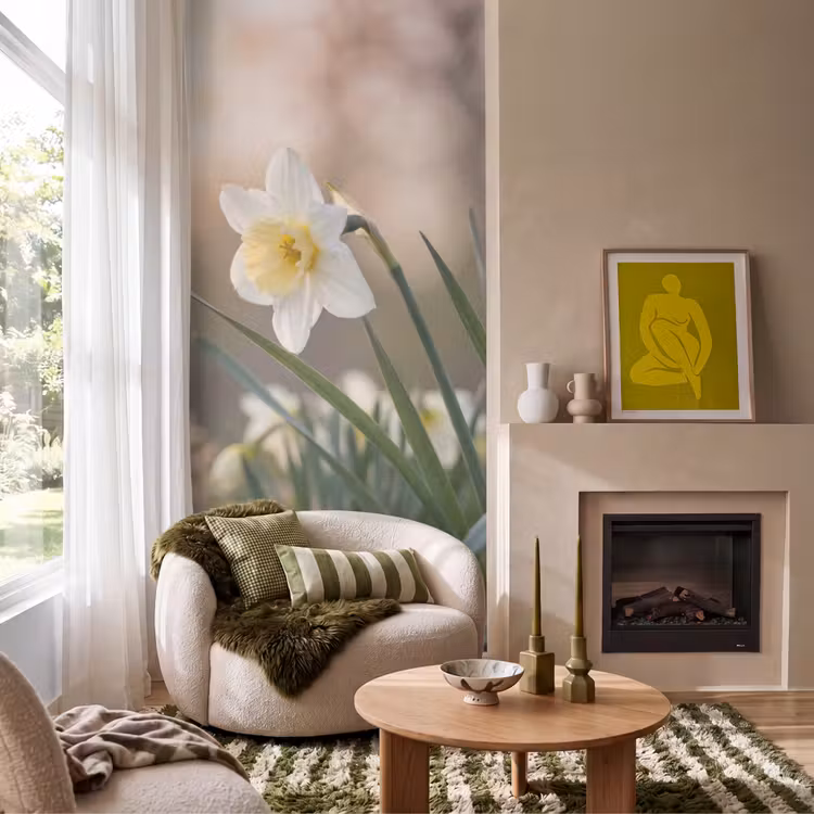 Narcis - Bloem - Minimalistisch Behang Vlies klein -sfeer2