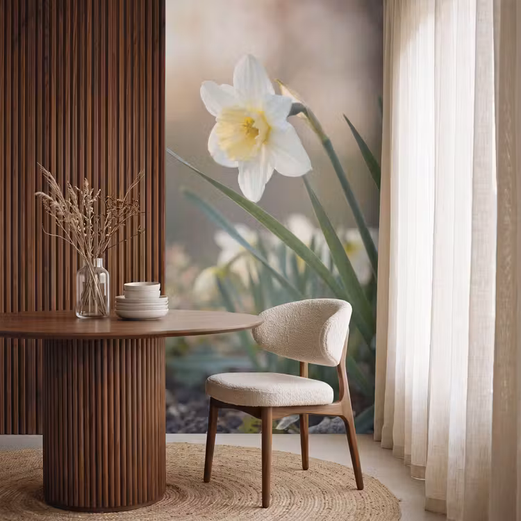 Narcis - Bloem - Minimalistisch Behang Vlies klein -sfeer1