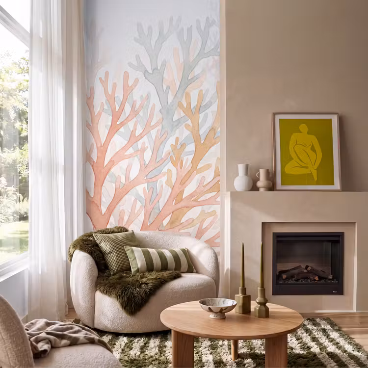 Natuur - Abstract - Aquarel - Organisch - Warm Behang Vlies klein -sfeer2