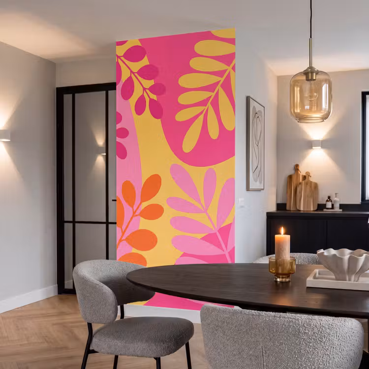 Natuur - Bladeren - Abstract - Roze - Geel Behang Vlies klein -sfeer3