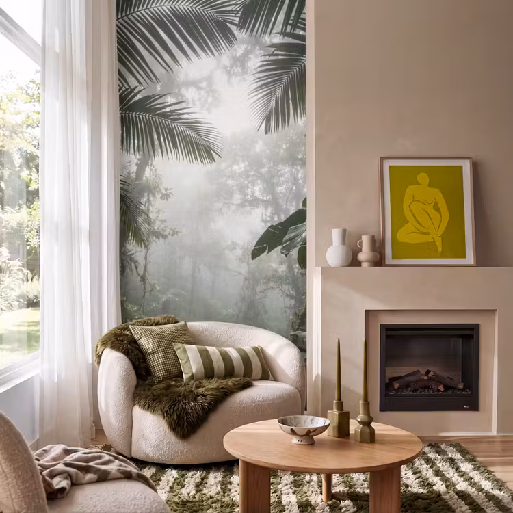 Natuur - Jungle - Mist - Groen - Bladeren Behang Vlies klein -sfeer2