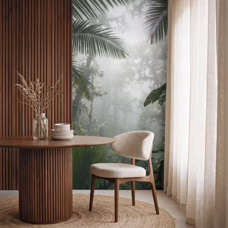 Natuur - Jungle - Mist - Groen - Bladeren Behang Vlies klein -sfeer1