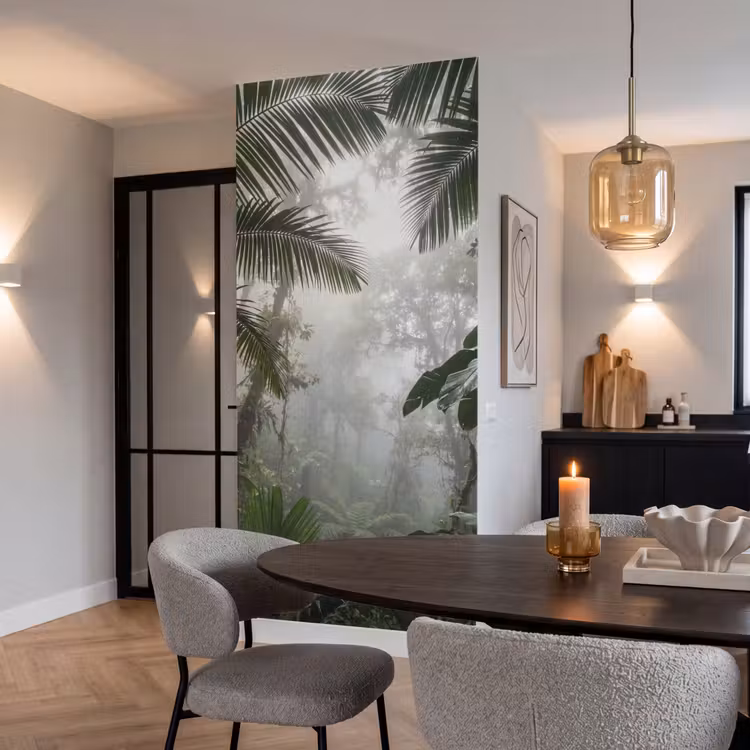 Natuur - Jungle - Mist - Groen - Bladeren Behang Vlies klein -sfeer3