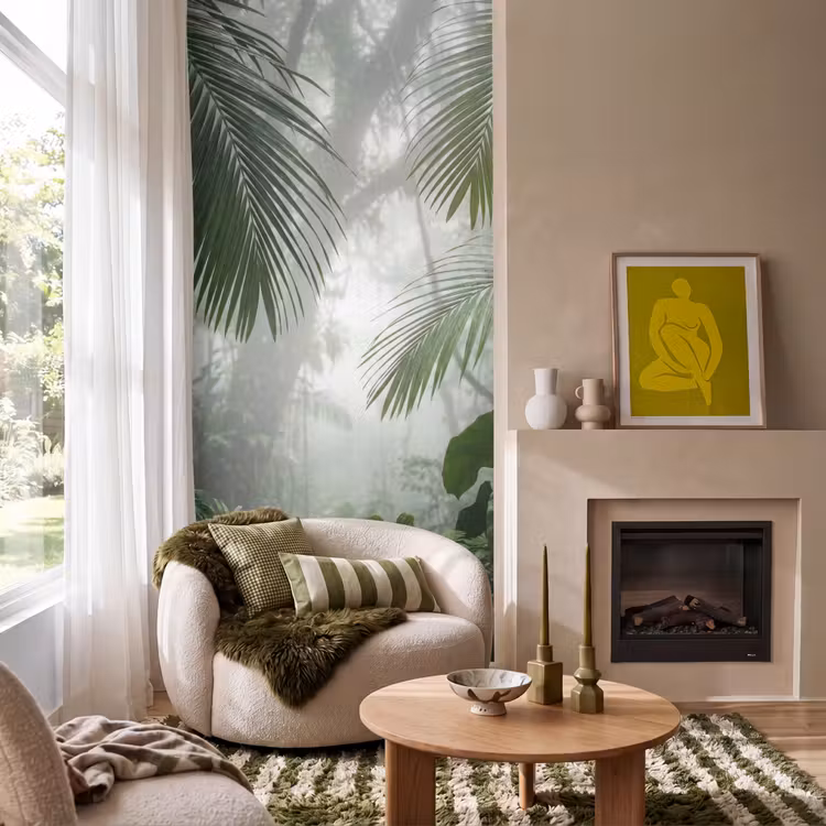 Natuur - Jungle - Mist - Tropisch - Groen Behang Vlies klein -sfeer2