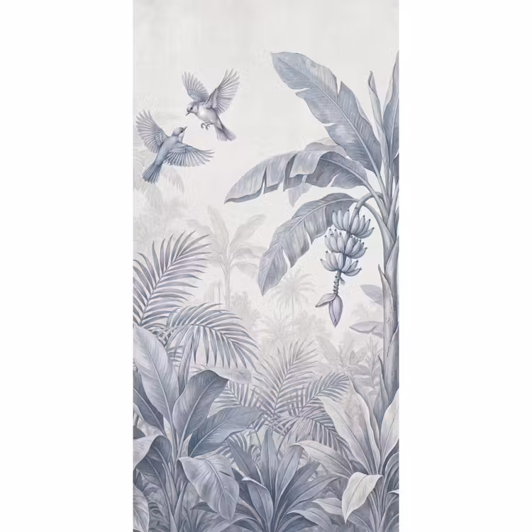 Natuur - Vogel - Jungle - Illustratie - Blauw Behang Vlies klein -3d_website