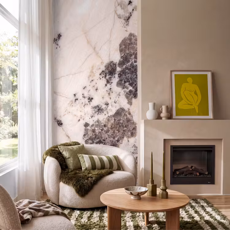 Natuursteen - Patroon - Abstract - Beige - Grijs Behang Vlies klein -sfeer2