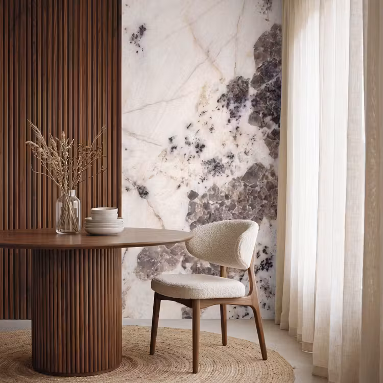 Natuursteen - Patroon - Abstract - Beige - Grijs Behang Vlies klein -sfeer1