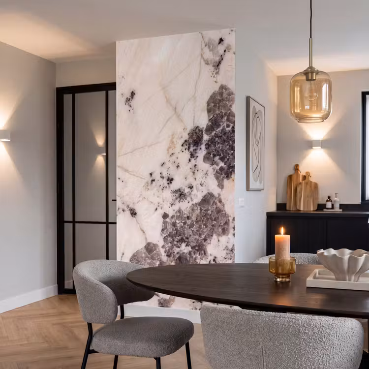 Natuursteen - Patroon - Abstract - Beige - Grijs Behang Vlies klein -sfeer3