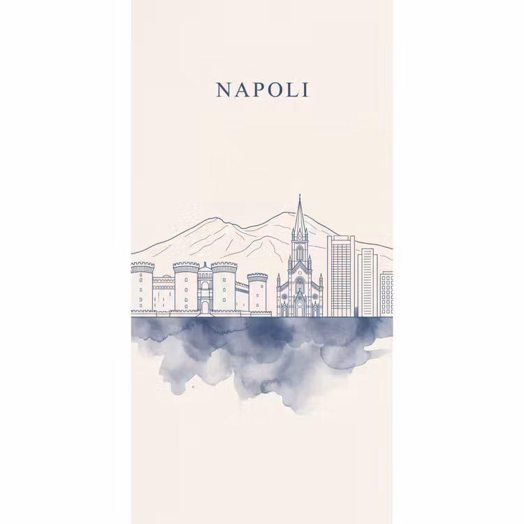 Napels - Skyline - Italie - Lijntekening - Aquarel Behang Vlies klein -3d_website