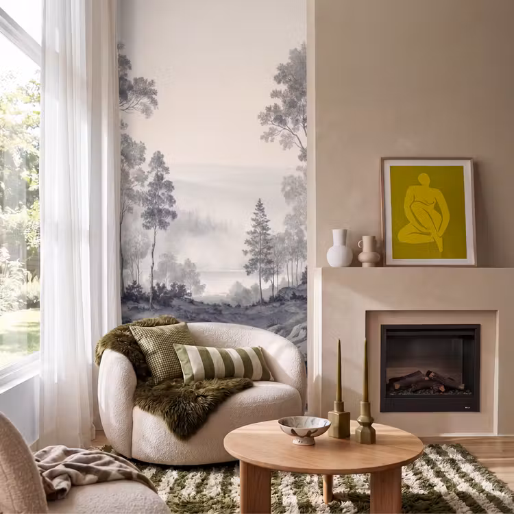 Mistig - Berglandschap - Illustratie Behang Vlies klein -sfeer2