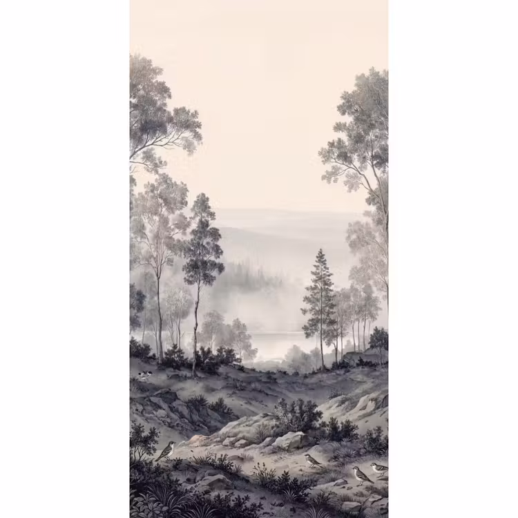 Mistig - Berglandschap - Illustratie Behang Vlies klein -3d_website