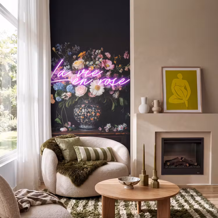 Neon - Vaas - Bloemen Behang Vlies klein -sfeer2
