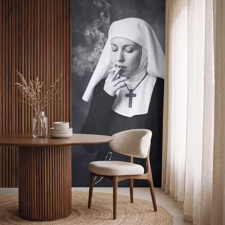 Non - Roken - Portret - Zwart - Wit - Rebels Behang Vlies klein -sfeer1