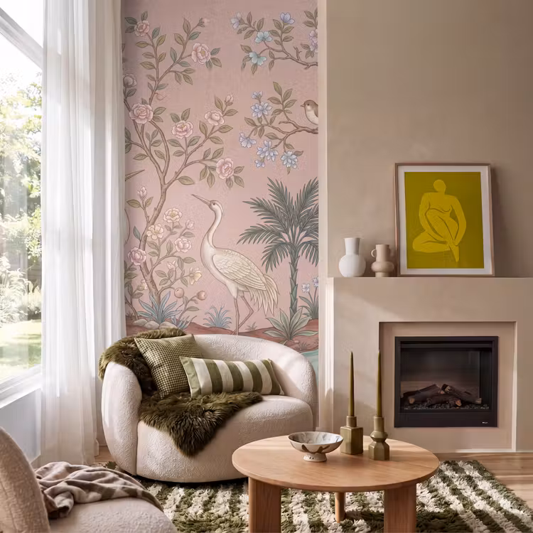 Nostalgisch - Reigers - Roze Behang Vlies klein -sfeer2