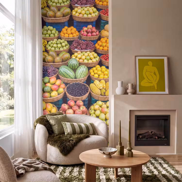 Tapete - Obst – Markt – Bunt - Fruit - Markt - Kleurrijk Behang Vlies klein