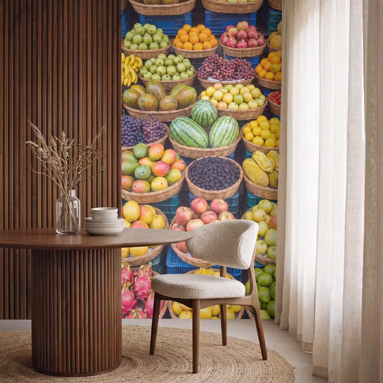 Tapete - Obst – Markt – Bunt - Fruit - Markt - Kleurrijk Behang Vlies klein