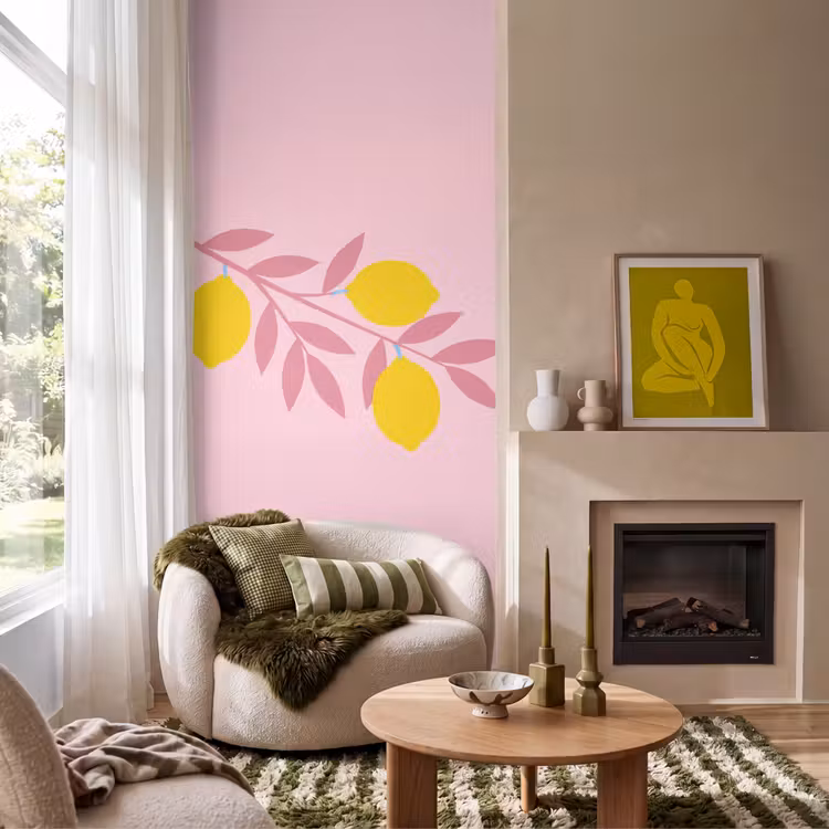 Fruit - Tak - Natuur - Abstract - Roze Behang Vlies klein -sfeer2