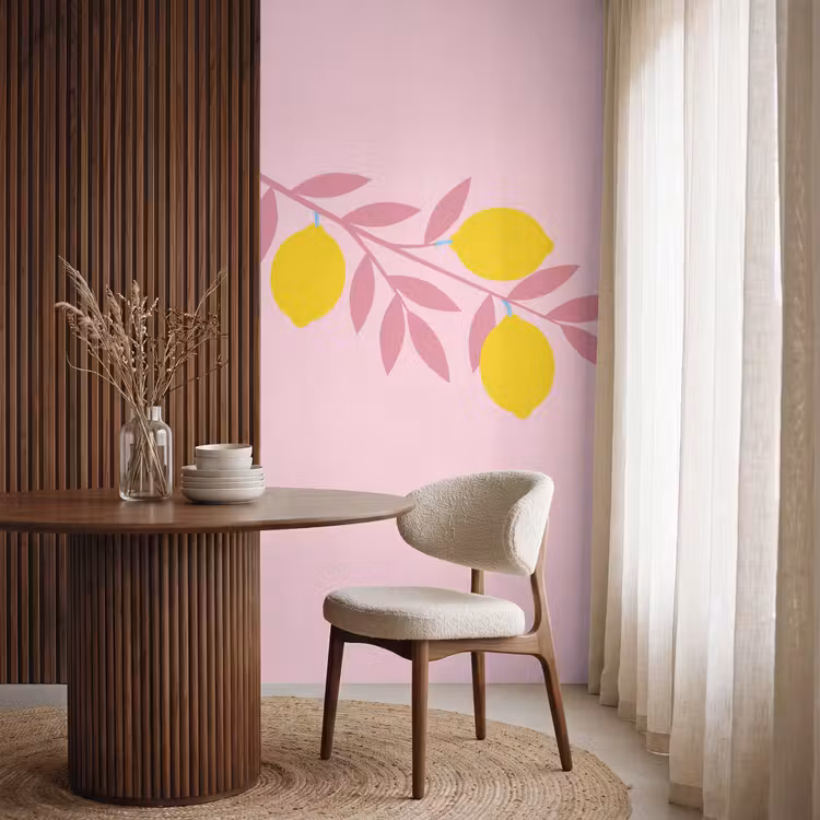 Fruit - Tak - Natuur - Abstract - Roze Behang Vlies klein -sfeer1