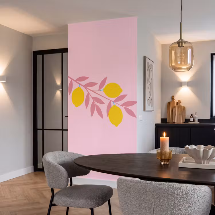 Fruit - Tak - Natuur - Abstract - Roze Behang Vlies klein -sfeer3