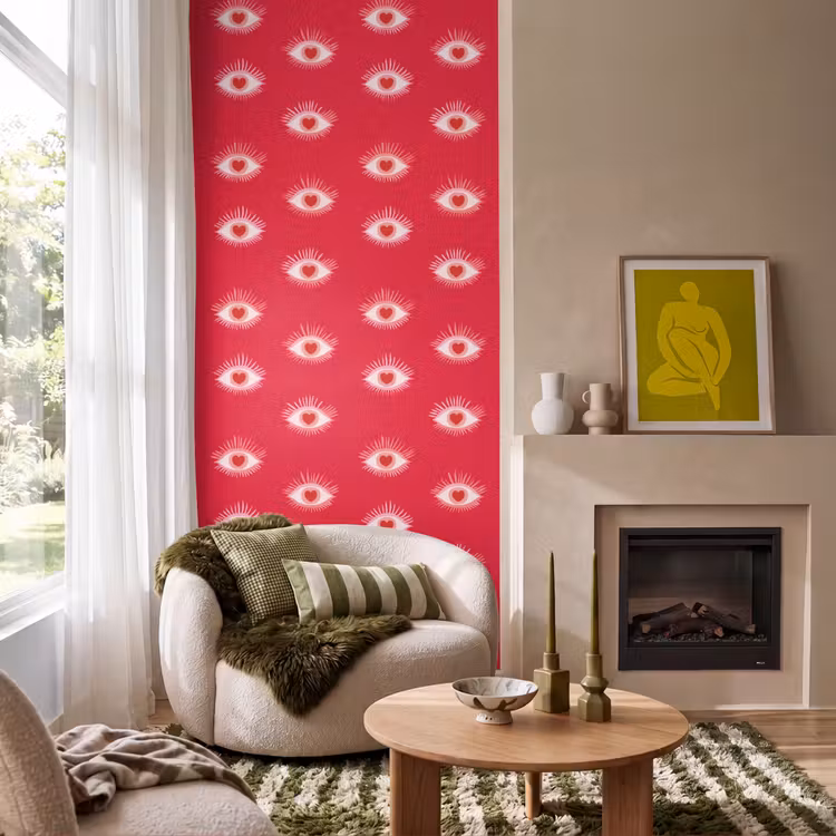 Ogen - Hart - Abstract - Rood - Roze Behang Vlies klein 1076 -sfeer2