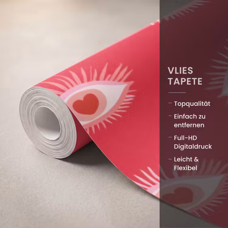 Ogen - Hart - Abstract - Rood - Roze Behang Vlies klein 1076 -USP_closeupDE