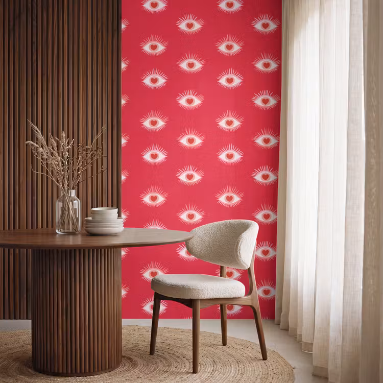 Ogen - Hart - Abstract - Rood - Roze Behang Vlies klein 1076 -sfeer1