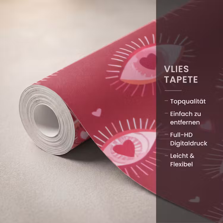 Ogen - Patroon - Roze - Donkerrood Behang Vlies klein 1076 -USP_closeupDE