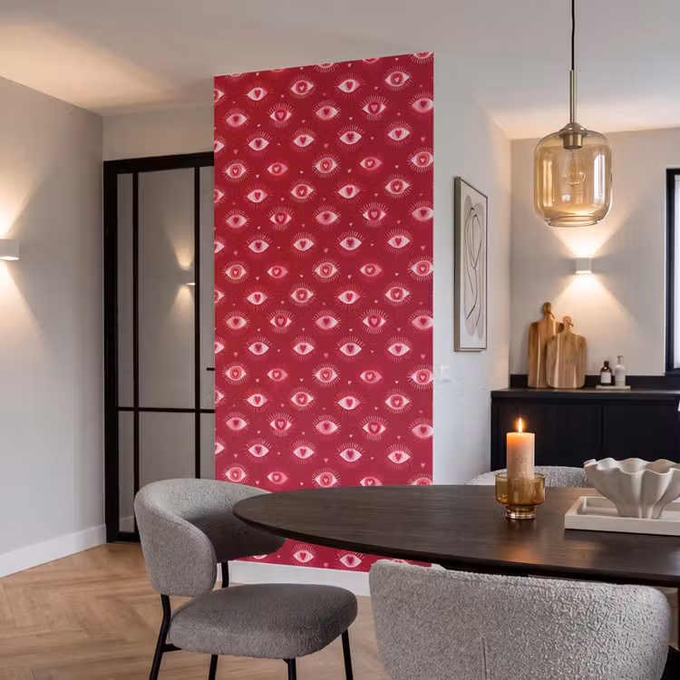 Ogen - Patroon - Roze - Donkerrood Behang Vlies klein 1076 -sfeer3