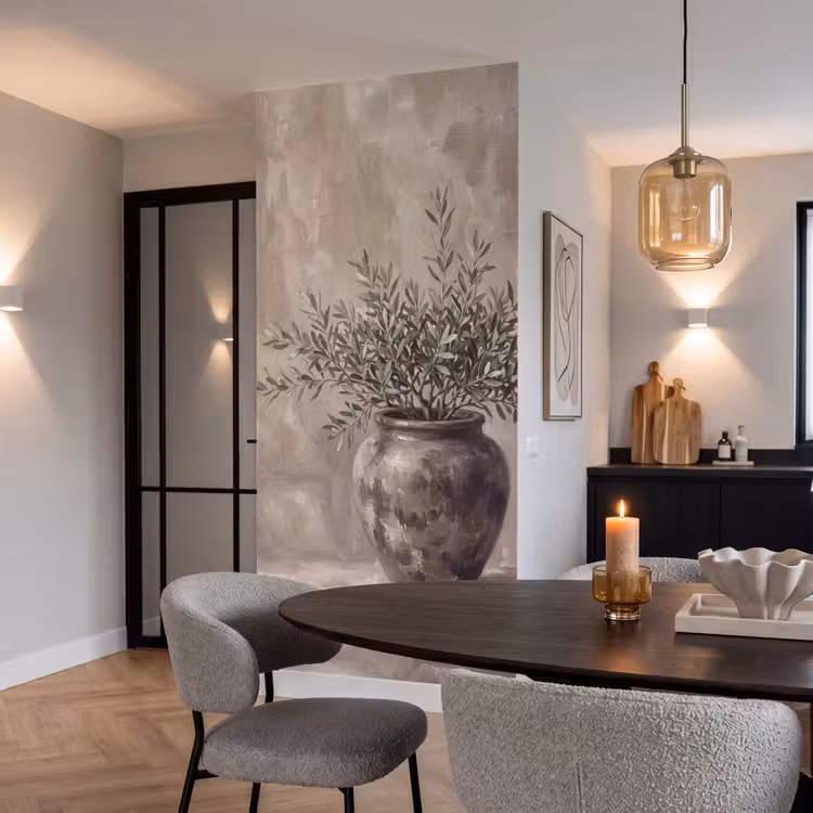 Olijfplant - Aardenpot - Abstract - Beige Behang Vlies klein -sfeer3
