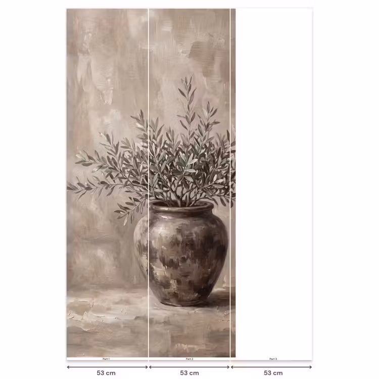 Olijfplant - Aardenpot - Abstract - Beige Behang Vlies klein -USP_banen