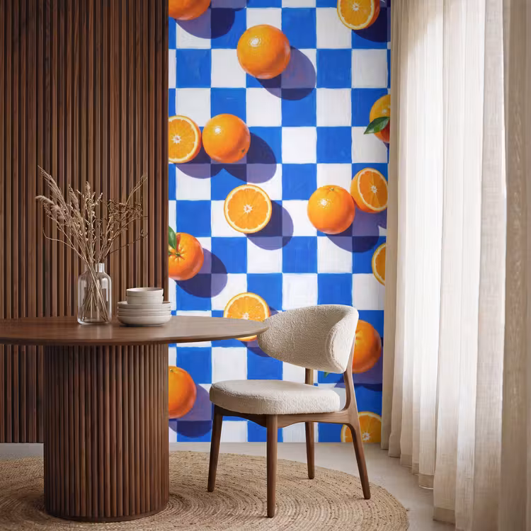 Tapete - Orange – Kariert – Essen - Sinaasappel - Geruit - Eten Behang Vlies klein