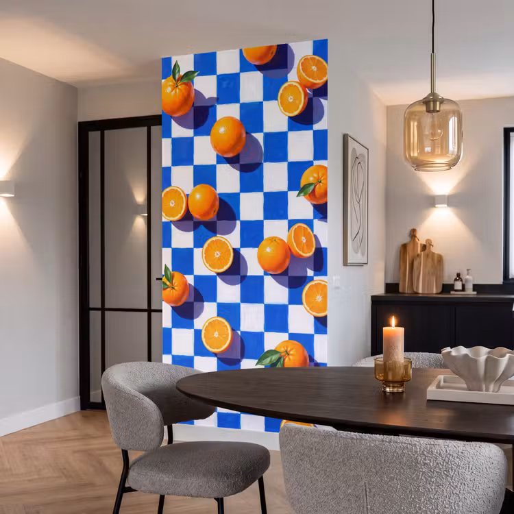 Tapete - Orange – Kariert – Essen - Sinaasappel - Geruit - Eten Behang Vlies klein
