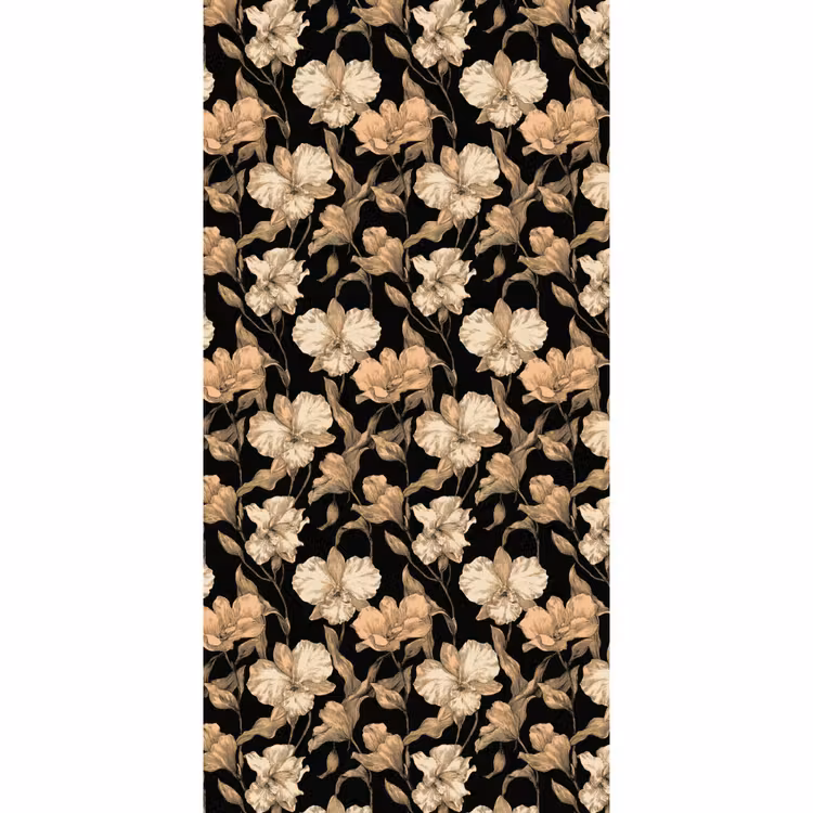 Orchideeën - Lijntekening - Patroon - Beige - Zwart Behang Vlies klein 1076 -3d_website