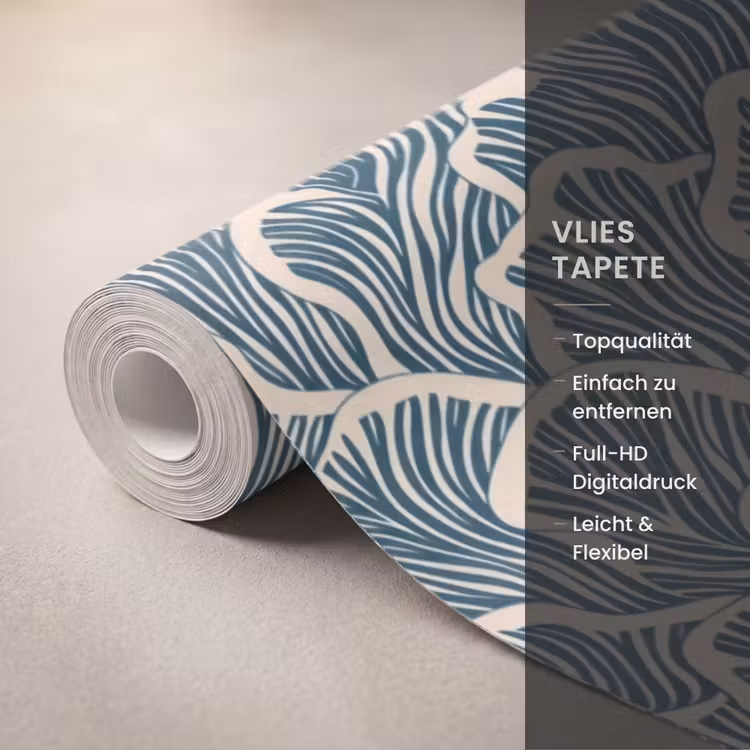Organisch - Blauw - Crème - Schelpen Behang Vlies klein 1076 -USP_closeupDE