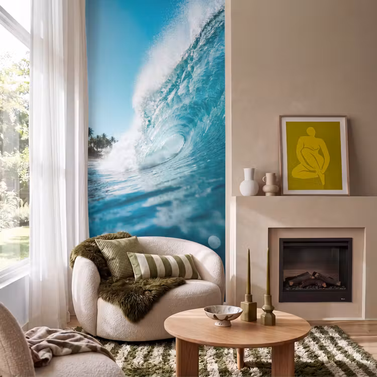 Oceaan - Golf - Strand - Natuur - Blauw Behang Vlies klein -sfeer2