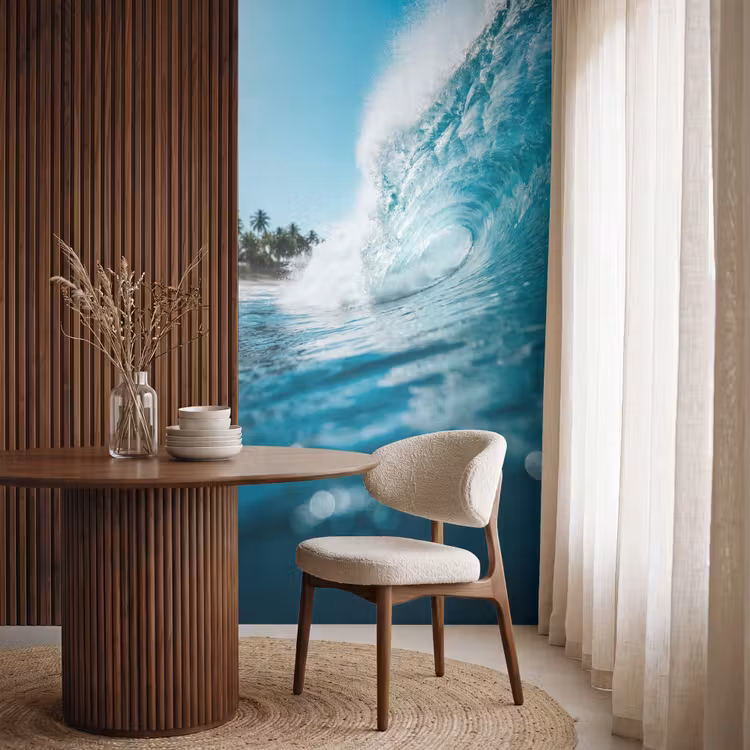 Oceaan - Golf - Strand - Natuur - Blauw Behang Vlies klein -sfeer1