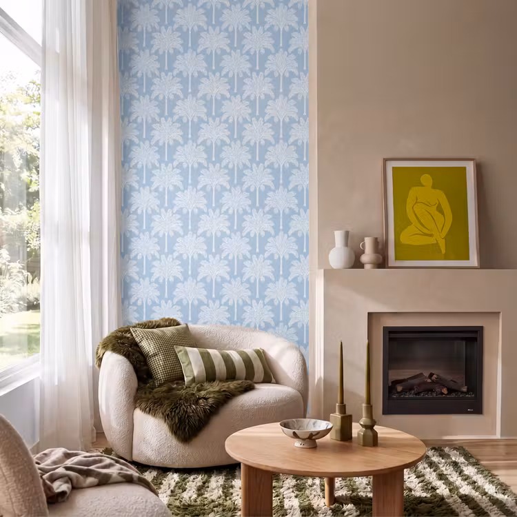 Palmboom - Modern - Blauw Behang Vlies klein 1076 -sfeer2