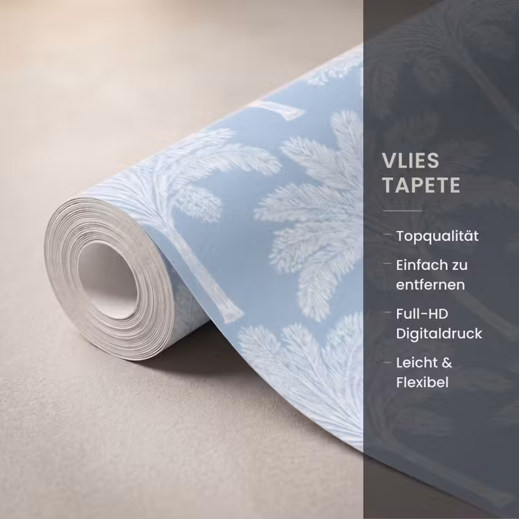Palmboom - Modern - Blauw Behang Vlies klein 1076 -USP_closeupDE