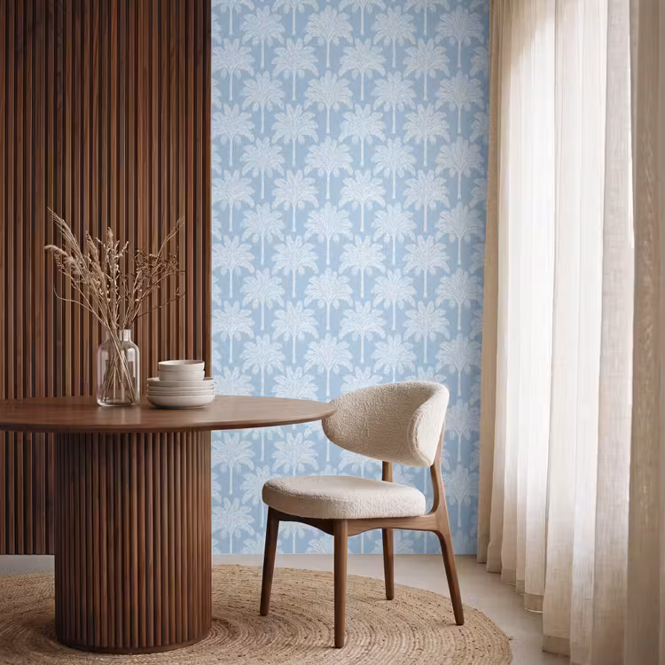 Palmboom - Modern - Blauw Behang Vlies klein 1076 -sfeer1