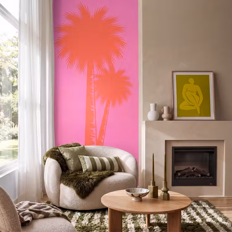 Palmbomen - Modern - Roze Behang Vlies klein -sfeer2