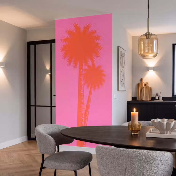Palmbomen - Modern - Roze Behang Vlies klein -sfeer3