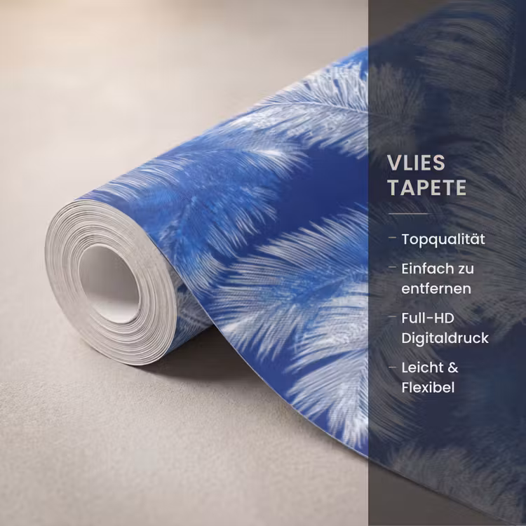 Palmblad - Patroon - Blauw Behang Vlies klein 1076 -USP_closeupDE
