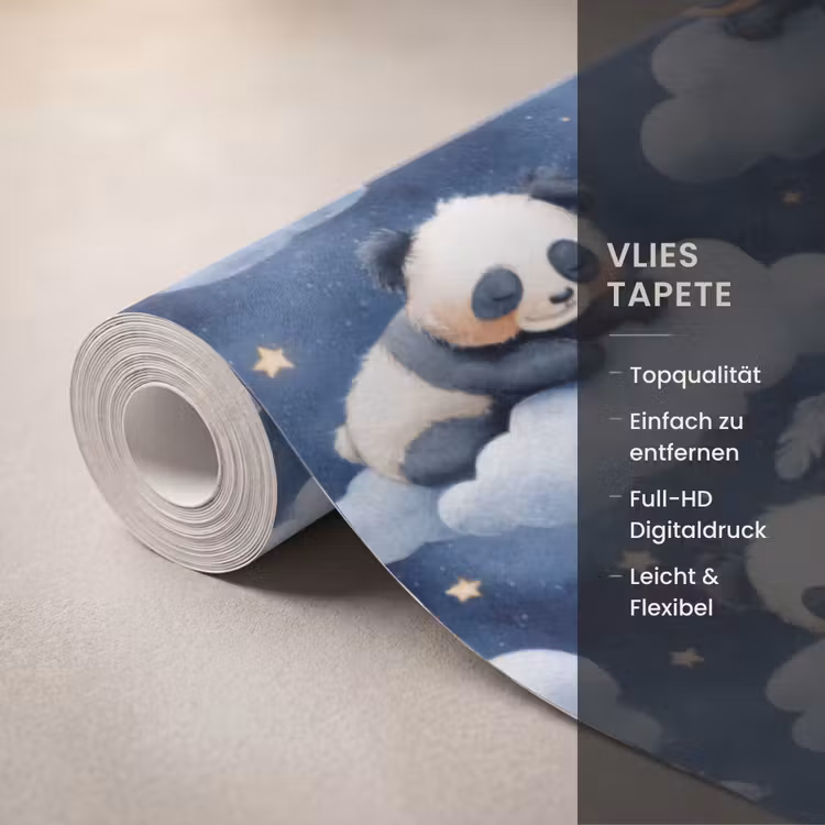 Panda's - Slapen - Blauw Behang Vlies klein 1076 -USP_closeupDE
