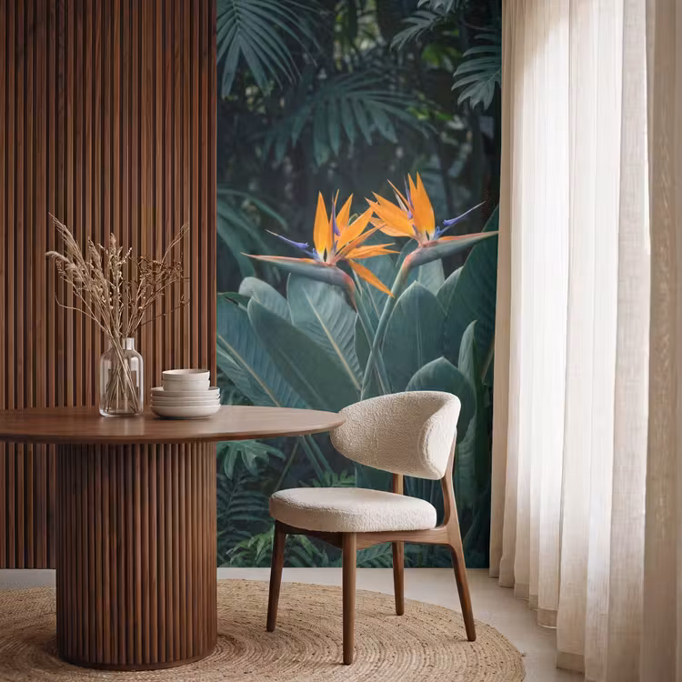 Paradijsvogel - Bloem - Exotisch Behang Vlies klein -sfeer1
